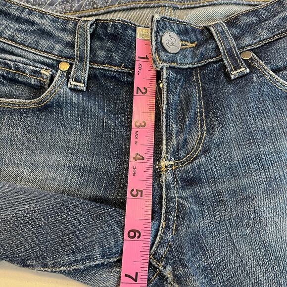 Paige Petite Premium Denim Lauren Canyon Blue Flared Lo Rise Distressed Jeans 25 - Picture 11 of 13